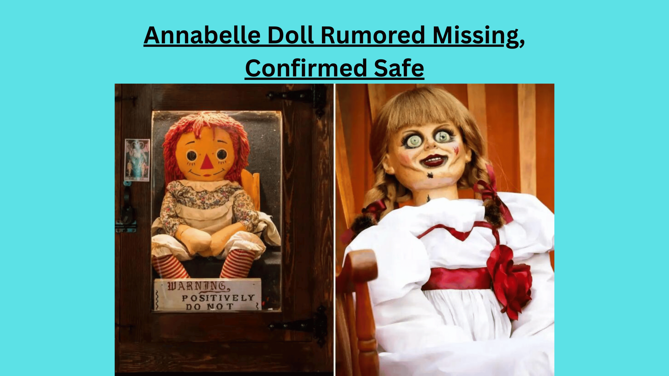 The Annabelle doll sits in its glass case at the Warrens’ Occult Museum in Connecticut.