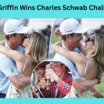 Ben Griffin holds the Charles Schwab Challenge trophy after winning at Colonial Country Club on May 25, 2025.