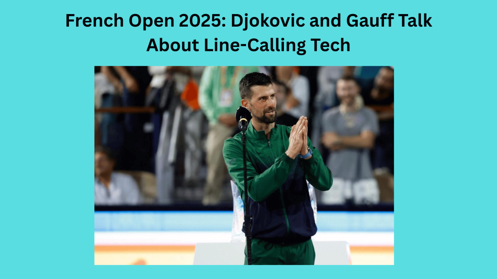 A line judge checks a ball mark on the clay court during a French Open 2025 match at Roland Garros.
