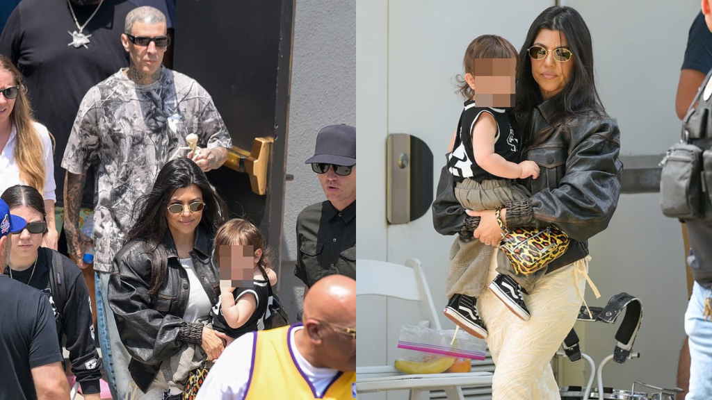 Kourtney Kardashian Holds Baby Son as She and Travis Barker Face Boos from the Crowd