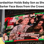 Kourtney Kardashian Holds Baby Son as She and Travis Barker Face Boos from the Crowd