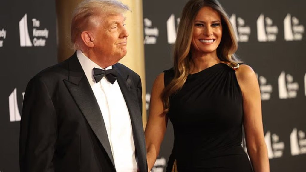 President Trump and First Lady Melania arrive at the Kennedy Center for the opening night of Les Misérables.